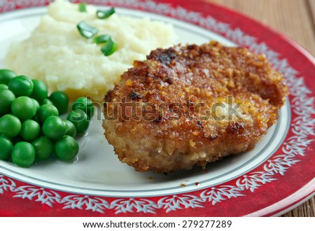 Kotlet schabowy -  Polish variety of pork breaded cutlet coated with breadcrumbs similar to Viennese schnitzel,[