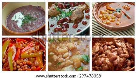 Food set of different  beans stew . collage