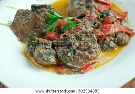 Kibed Makli - roast chicken liver . Lebanese Food