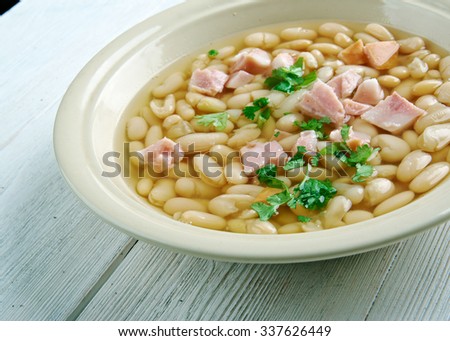 Senate bean soup - soup made with navy beans, ham hocks, and onion.served in the dining room of the United States Senate