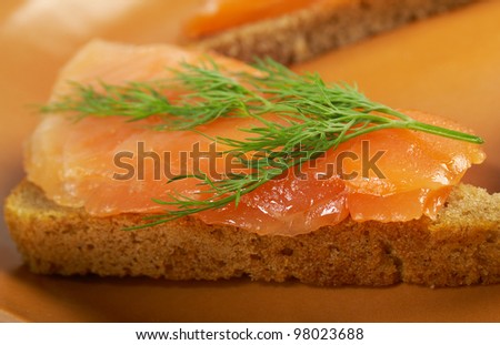 Canapes with smoked salmon  close up
