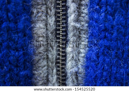 blue wool Knitting sweater with zipper