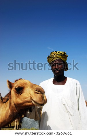 Primitive arabian man with his camel