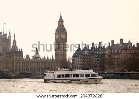 London, UK - March 28 2014:  Scenery of House of Parliament London taken from river Thames