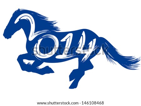 2014 year of the blue horse, typography, calligraphy. Happy New Year. - stock vector