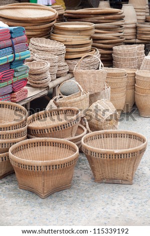 Bamboo baskets ready for sale at street side market.