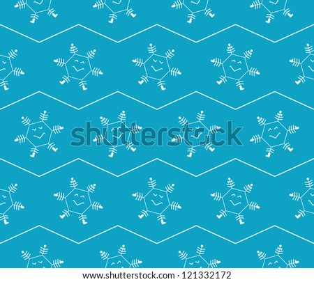 Snowflakes. Blue comic seamless pattern for packing paper.