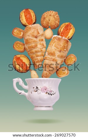 Tea Time. Retro poster with various pastry.