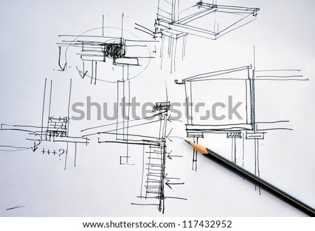 draft hand drawing foundation architecture plan with black pencil