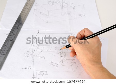 Hand Drawn Sketch Of The Kitchen Presenting Dimensional Container Under Counter