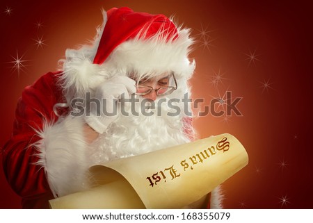 Santa Claus reading Santa's list