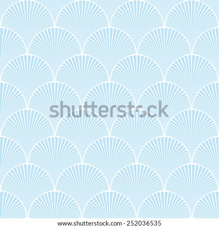 Seamless blue japanese art deco floral waves pattern vector