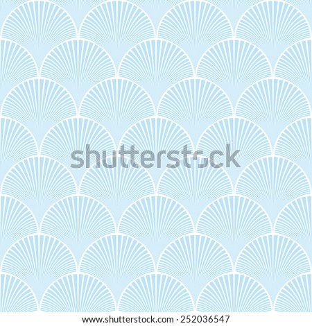Seamless blue japanese art deco floral waves pattern