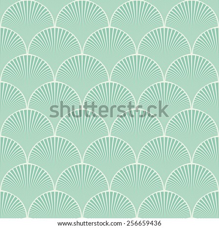 Seamless turquoise japanese art deco floral waves pattern