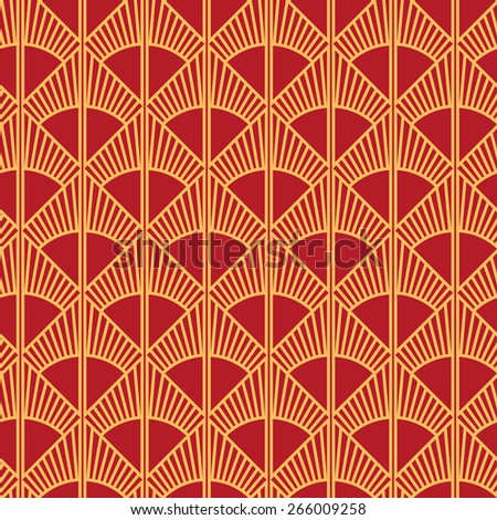 Seamless luxury red and gold art deco sun rays pattern