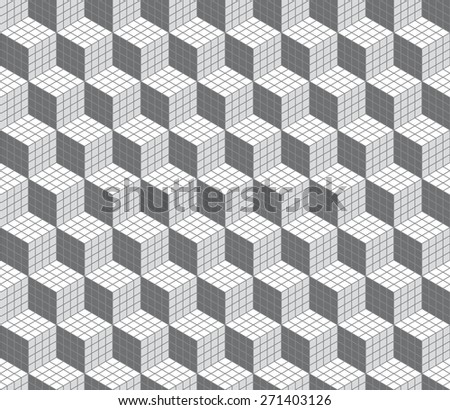 Seamless grayscale op art grid cubes illusion pattern