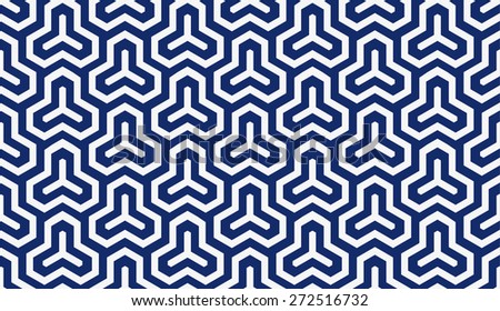 Seamless porcelain indigo blue and white isometric hexagonal symmetry medieval pattern