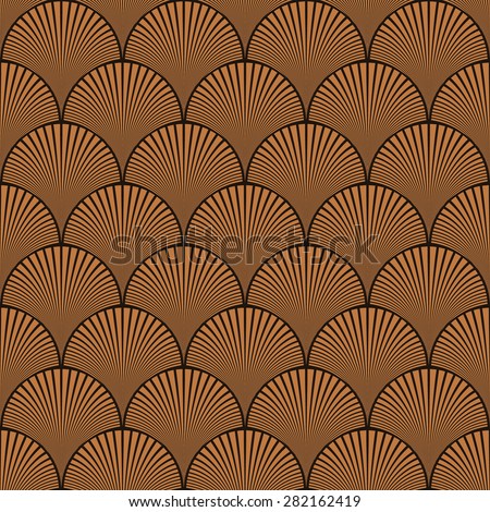 Seamless chocolate brown japanese art deco floral waves pattern
