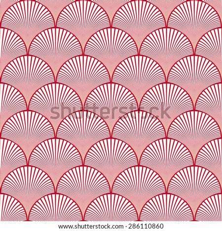 Seamless corporate red and white japanese art deco floral waves pattern