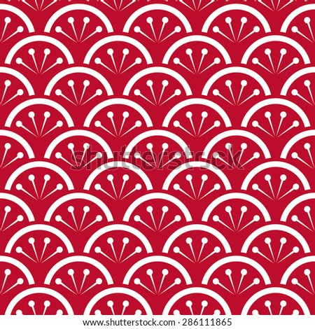 Seamless corporate red and white japanese floral waves pattern