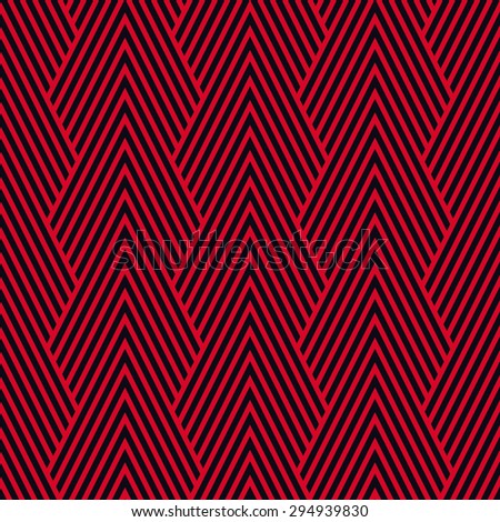 Seamless black and red art deco optical chevron mountains pattern