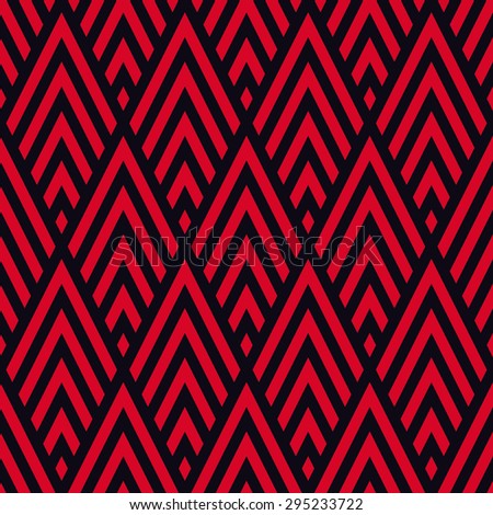 Seamless red and black rhombic chevrons art deco pattern