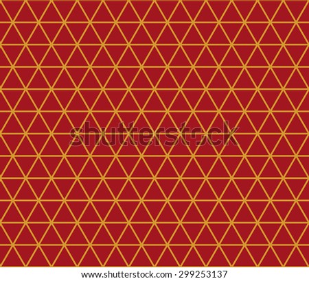 Seamless red and gold geometric triangular hexagonal isometric pattern