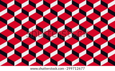 Seamless red and black isometric flattened cubes optical illusion pattern