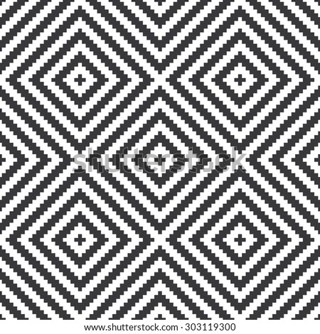 Seamless black and white op art pixel striped diagonal squares pattern