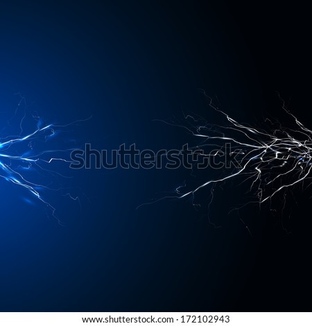 Electrical white blue lightnings over dark background