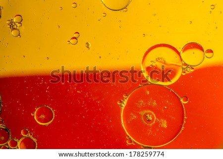 Oil drops on a water surface with color background