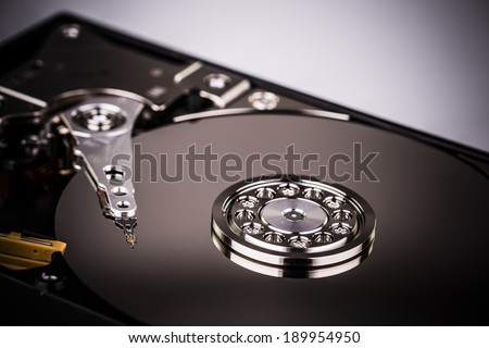 Inside Hard disk drive HDD isolated on white background