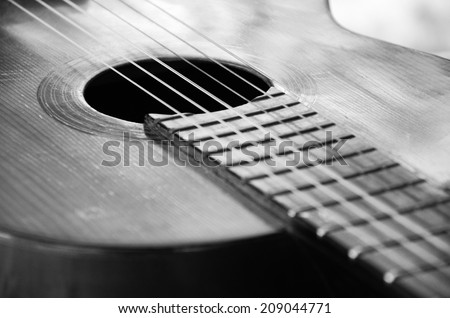 Old spanish guitar in black and white