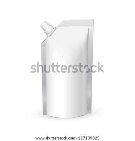 White Blank Foil Food Or Drink Bag Packaging With Lid Plastic Pack Template Ready For Your Design Vector EPS10 White Blank Foil Food Or Drink Bag Packaging With Lid Plastic Pack Template Ready For Your Design Vector EPS10