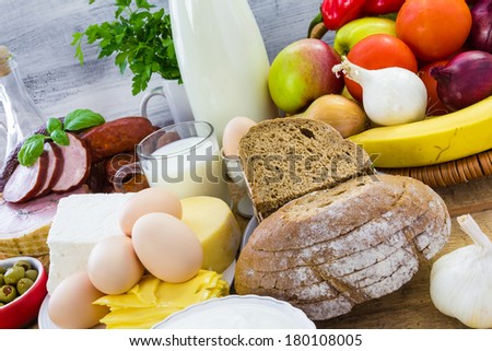 Miscellaneous food products including dairy products, bread and meat