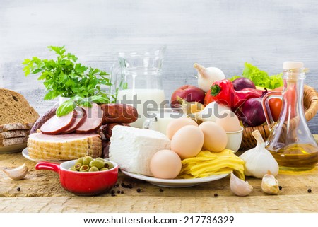 Set of many different foods - healthy diet