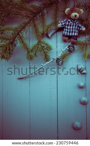 Christmas setting: the composition of the gifts of the forest and teddy bear