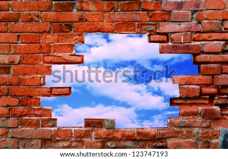 old wall and blue sky with clouds. Uneven diffuse lighting version. Design component