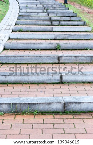 Detail of Red and Brown Brick Steps and Sidewalk