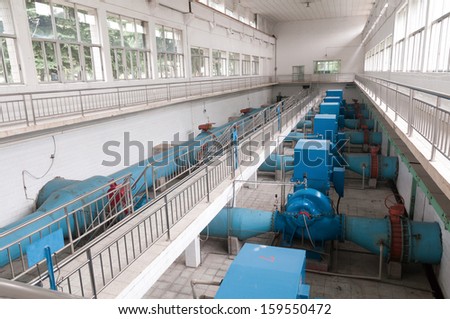 Water pumping station - water treatment plant within the pumps and pipelines