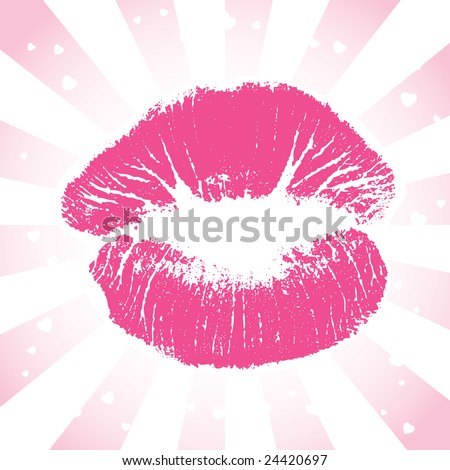 stock photo : Image version of a romantic pink lip print surrounded by white 