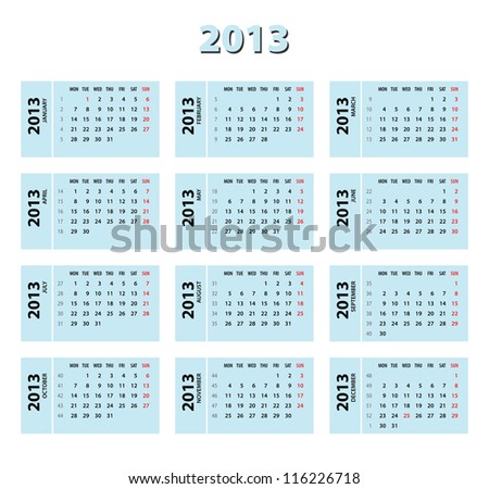 2013 week calendar