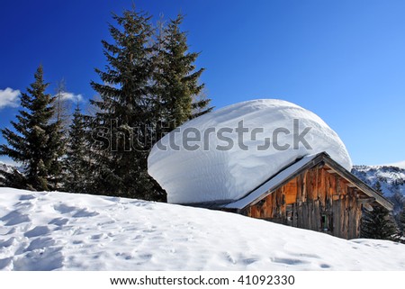 snow with house in mountain