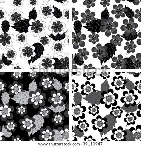 stock vector : Seamless black and white flower wallpaper