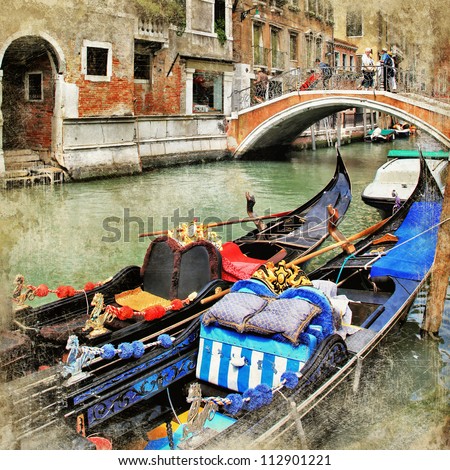 Venice. gondolas. artwork in painting style