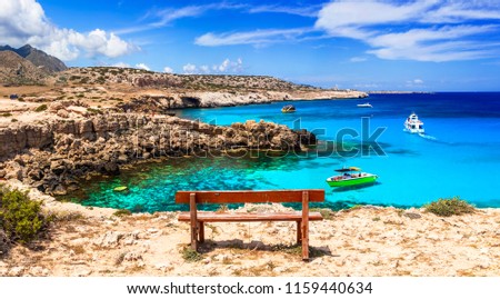 Gorgeous turquoise sea of Cyprus island. cystal clear waters of Blue lagoon in Cape Greko National park