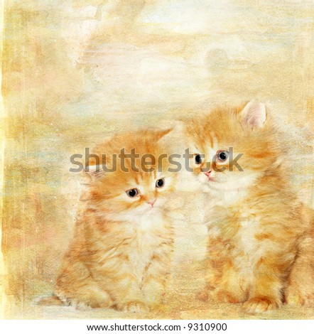 vintage paper with  two cute kittens