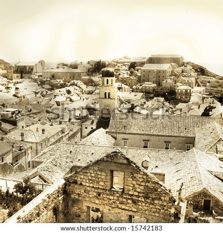 ancient Dubrovnik view - toned picture in retro style
