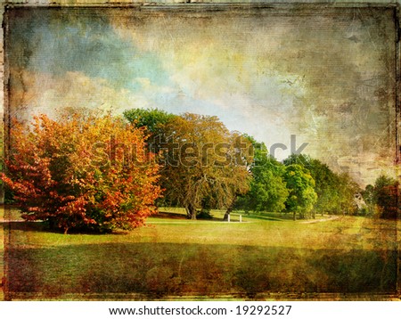autumn landscape - artwork in old painting style