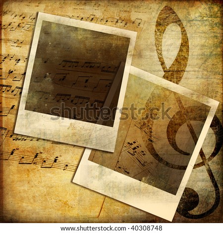 vintage background with musical elements and instant frames